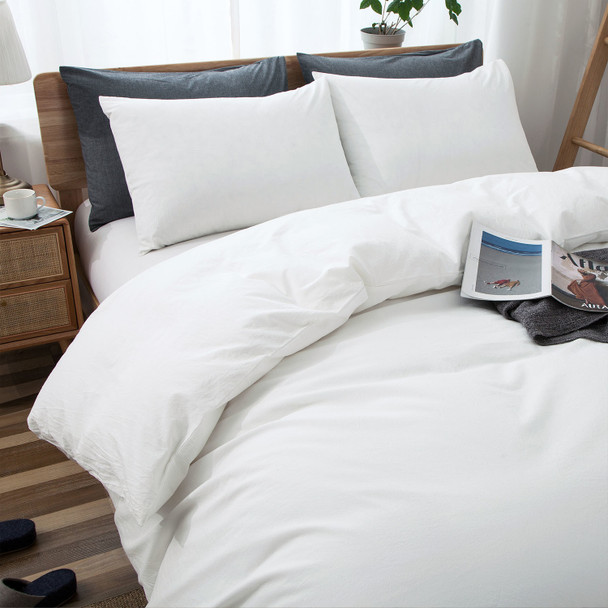 100% Washed Cotton Duvet Cover King Size, Beige Fade-Resistant Natural Bedding Set (No Comforter)