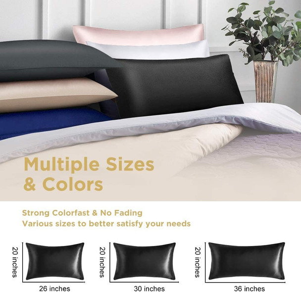 Silk Pillowcase for Hair and Skin 1 Pack, 22 Momme 100% Mulberry Silk & Natural Wood Pulp Fiber Double-Sided Design, Silk Pillow Covers with 600 Thread Count, Hidden Zipper (20"x26", Black)