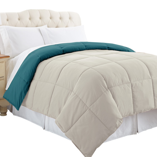 DunaWest Genoa King Size Box Quilted Reversible Comforter , Blue and Gray