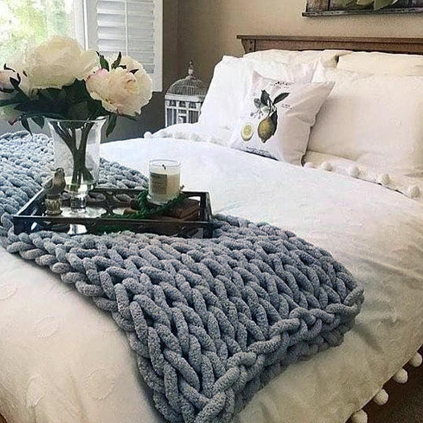 Chinille Knitting Blanket Bed Throw Yarn Baby Bulky Soft Throw, 1.2*1.5m, Dark Grey