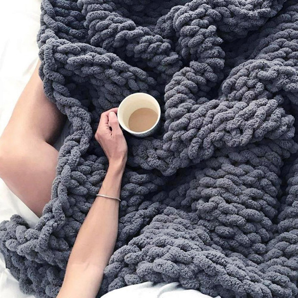 Chinille Knitting Blanket Bed Throw Yarn Baby Bulky Soft Throw, 1.2*1.5m, Dark Grey