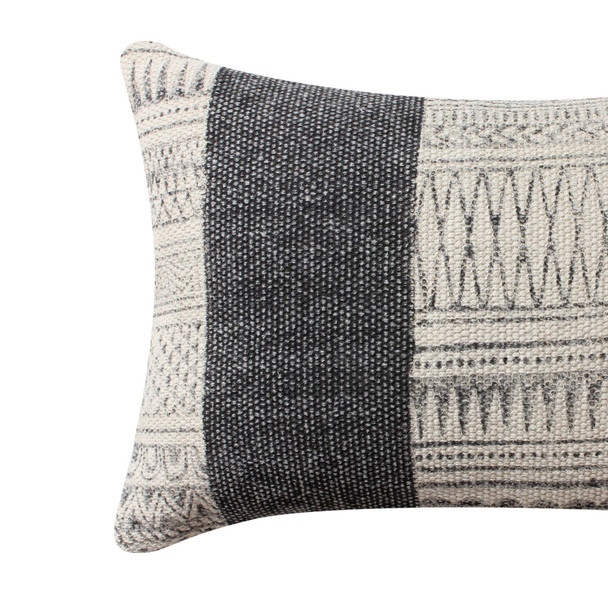 DunaWest 12 x 20 Rectangular Soft Cotton Dhurrie Accent Lumbar Throw Pillow, Kilim Pattern, Gray, White