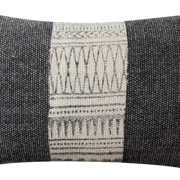 DunaWest 12 x 20 Rectangular Soft Cotton Dhurrie Accent Lumbar Throw Pillow, Kilim Pattern, Gray, White