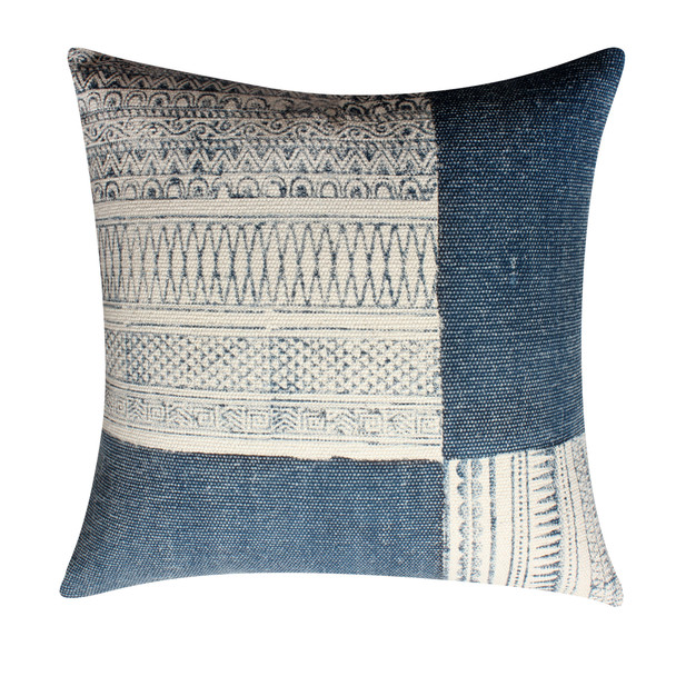 DunaWest Dae 24 x 24 Square Handwoven Cotton Accent Throw Pillow, Classic Simple Kilim Pattern, Blue, Off White