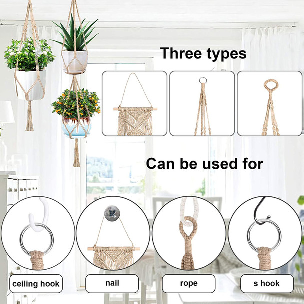 Macrame Plant Hangers with Hooks Hemp Rope Braided Hanging Planter Baskets