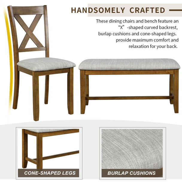 6-Piece Kitchen Dining Table Set Wooden Rectangular Dining Table, 4 Dining Chairs and Bench Family Furniture for 6 People 6-Piece Kitchen Dining Table Set Wooden Rectangular Dining Table, 4 Dining Chairs and Bench Family Furniture for 6 People