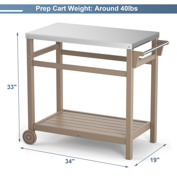  Outdoor Prep Cart Dining Table for Pizza Oven, Patio Grilling Backyard BBQ Grill Cart