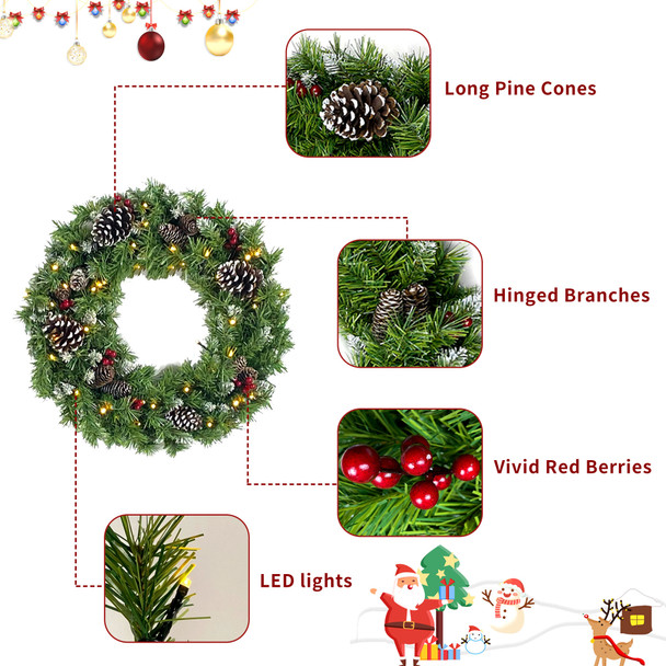 Pre-lit Artificial Christmas 4-Piece Set,Garland, Wreath and Set of 2 Entrance Trees