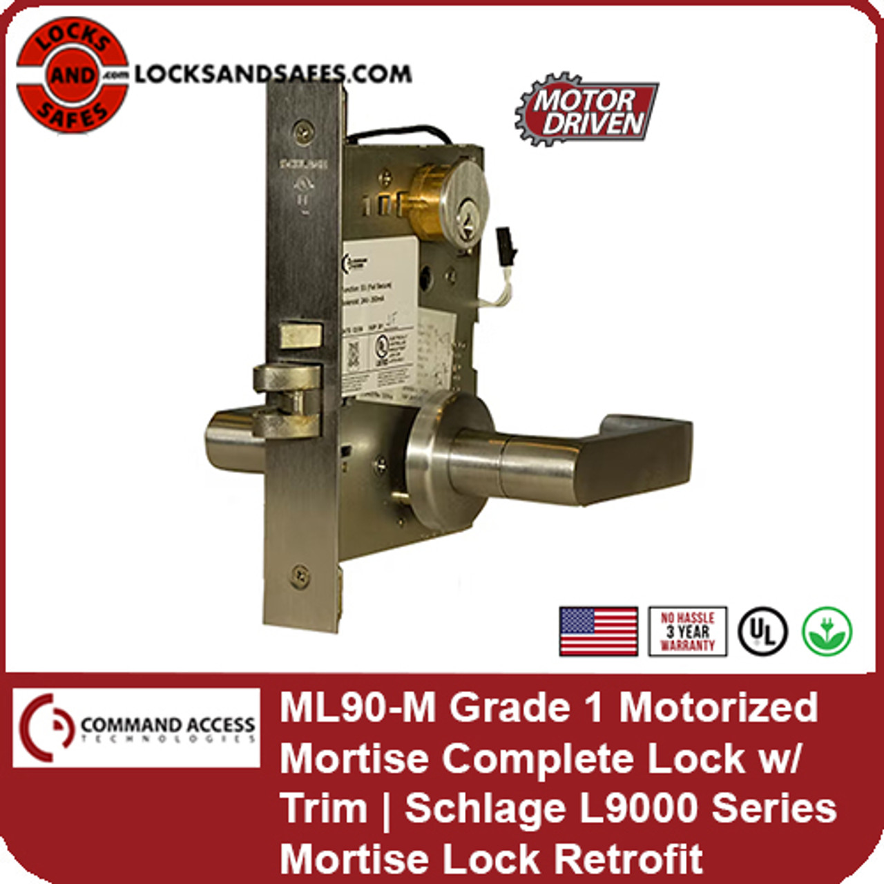 Command Access LPM190EU Grade 1 Storeroom Function Complete Mortise Lock w/  Motorized Latch Retraction | LPM 190 Series Mortise Lock | Schlage L9000