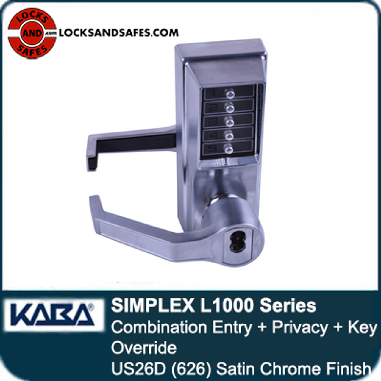 Kaba Simplex LP1000 Series Metal Mechanical Pushbutton Exit Trim Lock with Lever, Combination Entry and Key Override, R C Schlage, Core Not Included, - 3