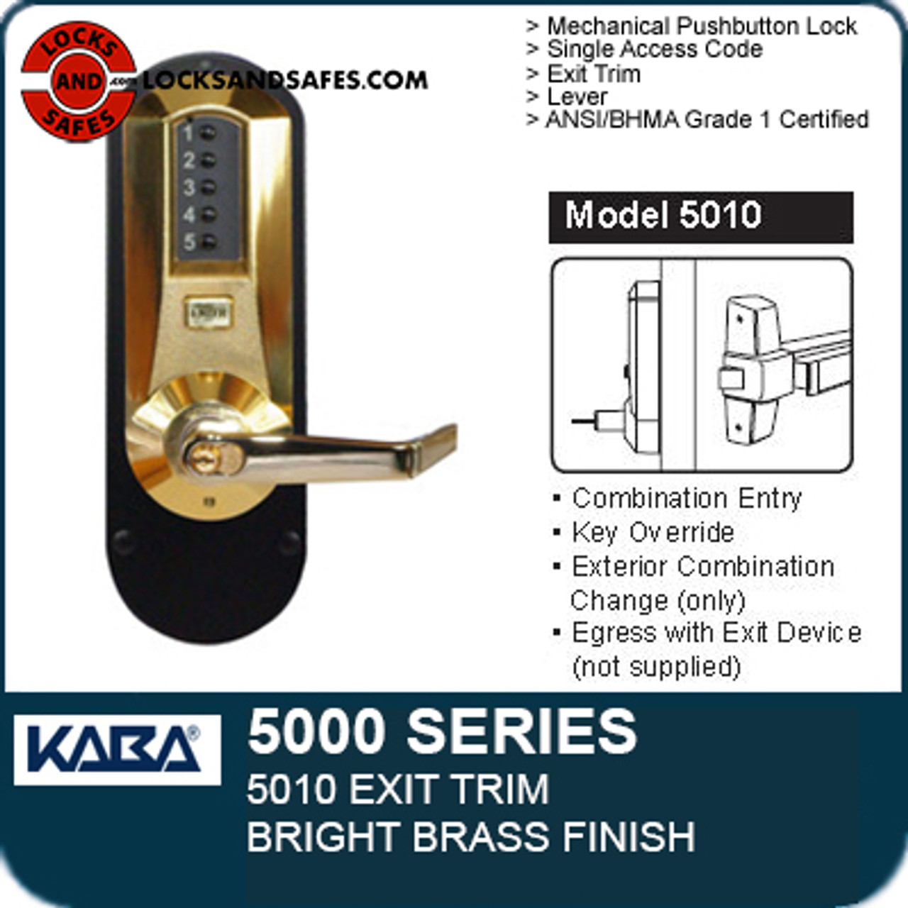 Kaba Simplex LP1000 Series Metal Mechanical Pushbutton Exit Trim Lock with Lever, Combination Entry and Key Override, I C Best and Equivalents (6 - 2