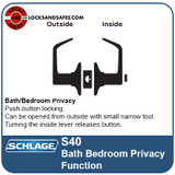 Schlage S40 Bath Bedroom Privacy Function Tubular Levered Locks