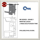 Grade 1 Electrified Institutional Mortise Locks | PDQ MR200 Electrified Mortise Locks | PDQ Mortise Locks | J Wide Escutcheon Trim