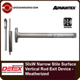 Detex Advantex 50xW Series Narrow Stile Surface Vertical Rod Exit Device Weatherized