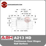 ABH A213 HD Aluminum Continuous Gear Hinges Half Surface Diagram