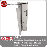 ABH A510 Stainless Steel Pin & Barrel Full Mortise Continuous Hinges - Swing Clear Application