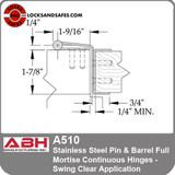 ABH-A510 Stainless Steel Pin & Barrel Full Mortise Continuous Hinges - Swing Clear Application