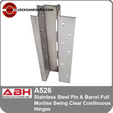 ABH A526 Stainless Steel Pin & Barrel Full Mortise Swing Clear Continuous Hinges