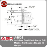 ABH A5505 12 Gauge Stainless Steel Pin & Barrel Full Mortise Continuous Hinges