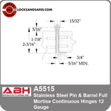 ABH A5515 12 Gauge Stainless Steel Pin & Barrel Full Mortise Continuous Hinges