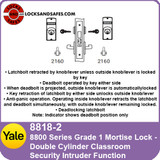 Yale 8818-2 Double Cylinder Classroom Security Intruder Mortise Lock