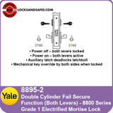 Yale 8895-2 Double Cylinder Both Levers Fail Secure Mortise Lock