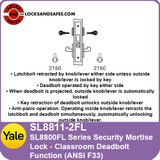 Yale SL8811-2FL Classroom Deadbolt Mortise Lock