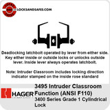 Hager 3495 Intruder Classroom Cylindrical Lock