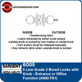 Sargent 6G05 Entrance Function Bored Lock | Sargent 6G05 Office Function Knobset