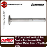 Detex Advantex 63 Series Concealed Vertical Rod Exit Device For Narrow Stile Hollow Metal Door - Top Rod Only