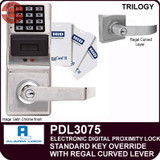 Alarm Lock Trilogy PDL3075 - ELECTRONIC DIGITAL PROXIMITY LOCKS - Standard Key Override with Regal Curved Lever