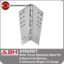 ABH A5500WT Wide Throw 12 Gauge Stainless Steel Pin & Barrel Full Mortise Continuous Hinges