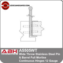 ABH A5505WT Wide Throw 12 Gauge Stainless Steel Pin & Barrel Full Mortise Continuous Hinges