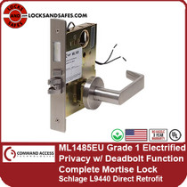 ML1485EU Grade 1 Electrically Unlocked (Fail Secure) Privacy With Deadbolt Function Electrified Complete Mortise Lock | Command Access ML1 Series | Schlage L9440 Direct Retrofit