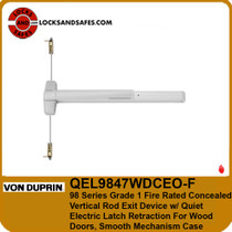 Von Duprin 9847 Fire Rated Concealed Vertical Rod with Quiet Electric Latch Retraction Device For Wood Door | Von Duprin 98 Fire Wood Door CVR QEL