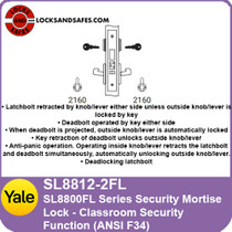 Yale SL8812-2FL Classroom Security Mortise Lock