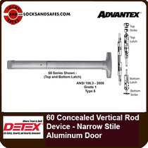 Detex Advantex 60 Series Concealed Vertical Rod Exit Device For Narrow Stile Aluminum Door