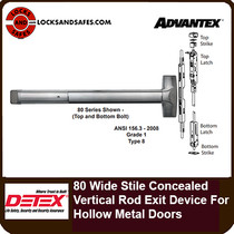 Detex Advantex 80 Series Concealed Vertical Rod Exit Device for Wide Stile Hollow Metal Doors