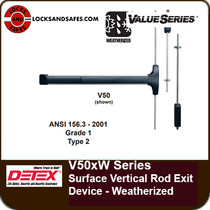 Detex Valueseries V50xW Weatherized Surface Vertical Rod Exit Device | Value Series V50W