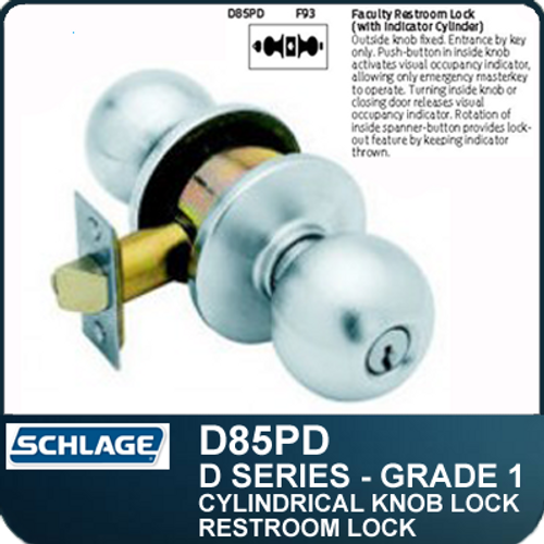 Schlage D85PD- Heavy Duty Commercial Faculty Restroom Knob Lock