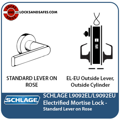 Schlage L9092 Mortise Lock, Electrically lock/unlock outside lever  W/Cylinder outside