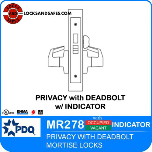 Privacy Mortise Lock with Deadbolt and Indicator | PDQ MR278 Mortise Indicator Locks | Deadbolt Door Lock