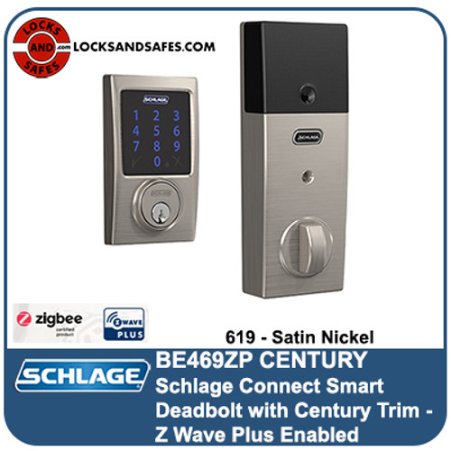 Century Connect Satin Nickel Smart Lock Deadbolt with alarm with enabled,  Z-Wave Plus Rated AAA
