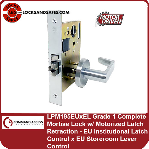 Command Access LPM195EUxEL Grade 1 Complete Mortise Lock w/ Motorized Latch Retraction | EU Institutional Function Latch Control x EL Storeroom Function Lever Control | LPM 190 Series Mortise Lock | Schlage L9000 Retrofit