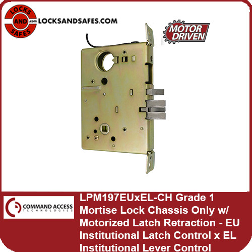 Command Access LPM197EUxEL-CH Grade 1 Mortise Lock Chassis Only w/ Motorized Latch Retraction | EU Institutional Function Latch Control x EL Institutional Function Lever Control | LPM 190 Series Mortise Lock | Schlage L9000 Retrofit