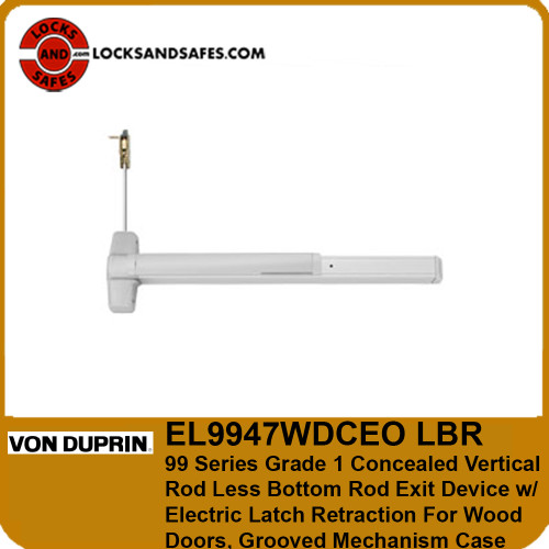 Von Duprin EL9947WDCEO LBR | Wood Door Concealed Vertical Rod Less Bottom Rod with Electric Latch Retraction | Von Duprin 99 Wood Door CVR LBR ELR