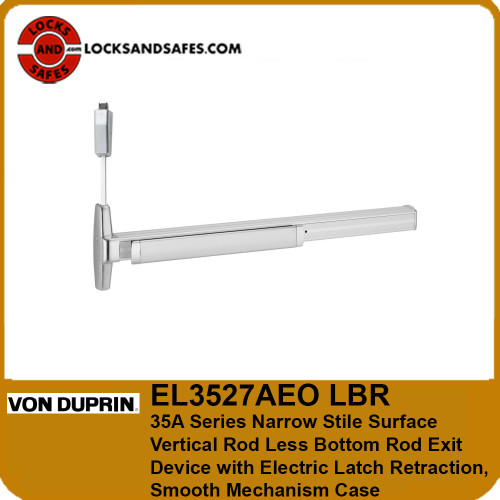 Von Duprin EL3527 LBR | Narrow Stile Surface Vertical Rod Less Bottom Rod Exit Device with Electric Latch Retraction