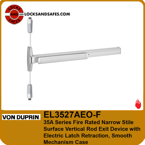 Von Duprin EL3527A-F Fire Rated Narrow Stile Surface Vertical Rod Exit Device with Electric Latch Retraction
