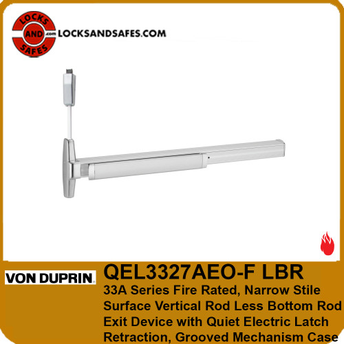 Von Duprin QEL3327A-F-LBR Fire Rated Narrow Stile Surface Vertical Rod Less Bottom Rod Exit Device with Quiet Electric Latch Retraction Von Duprin QEL3327A-F-LBR Fire Rated Narrow Stile Surface Vertical Rod Less Bottom Rod Exit Device with Quiet Electric Latch Retraction