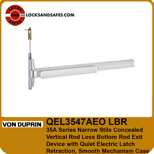 Von Duprin QEL3547 LBR Narrow Stile Concealed Vertical Rod Less Bottom Rod Exit Device with Quiet Electric Latch Retraction | Von Duprin 3547 CVR LBR QEL
